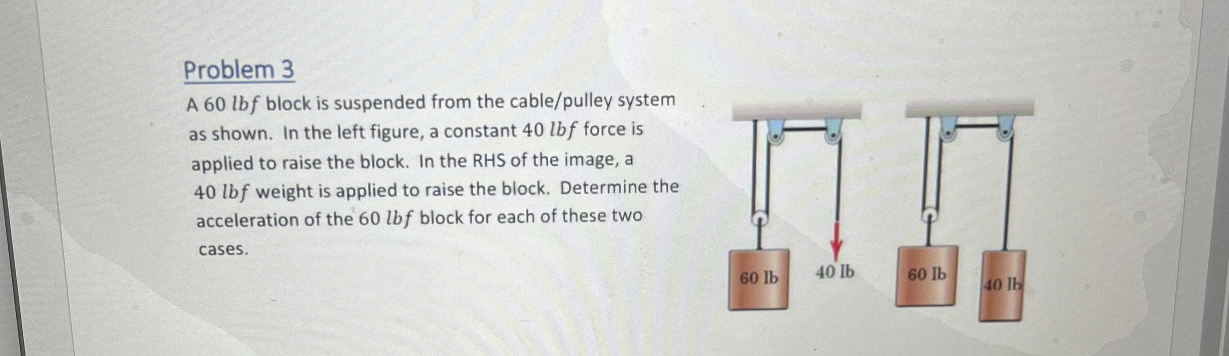 Problem 3 A 6 0 lbf block is suspended from the