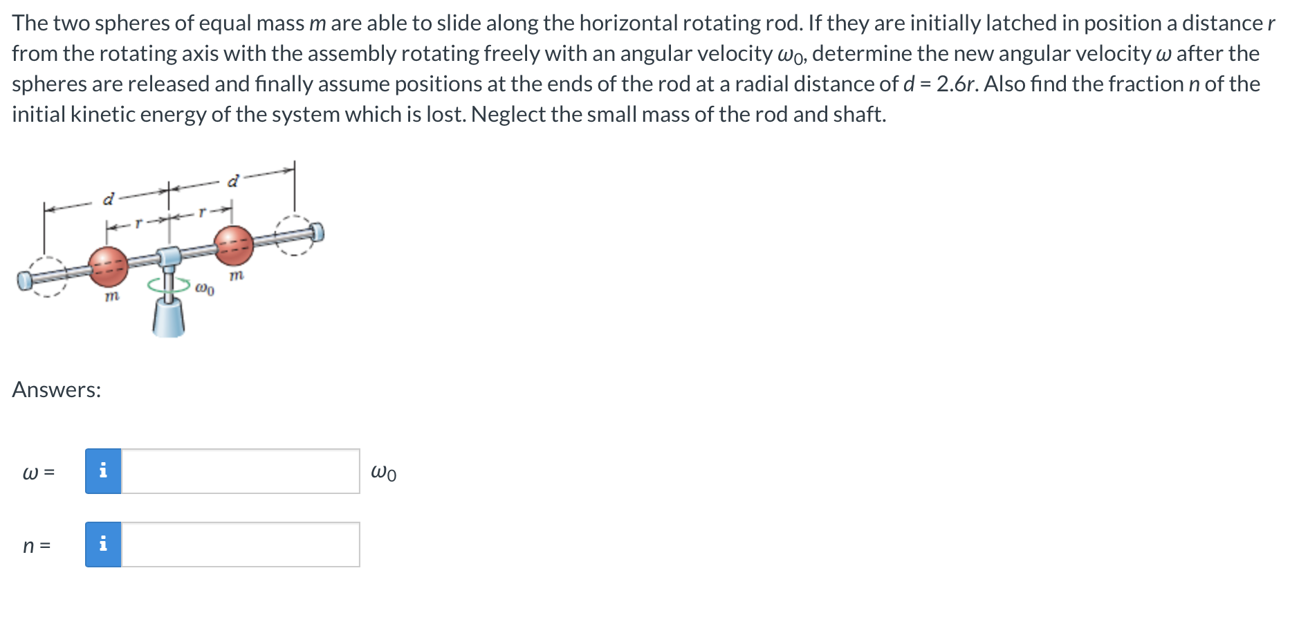 The two spheres of equal mass m are able to slide