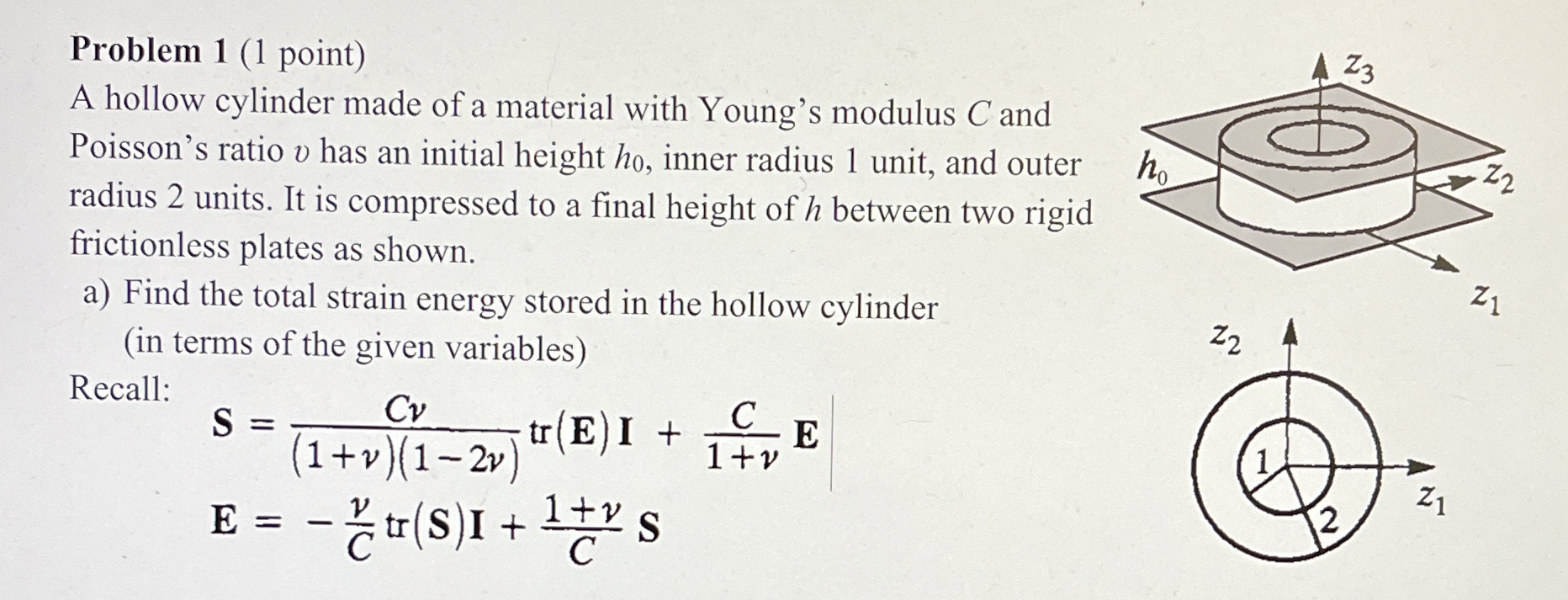 Problem 1 ( 1 point ) A hollow cylinder made of a