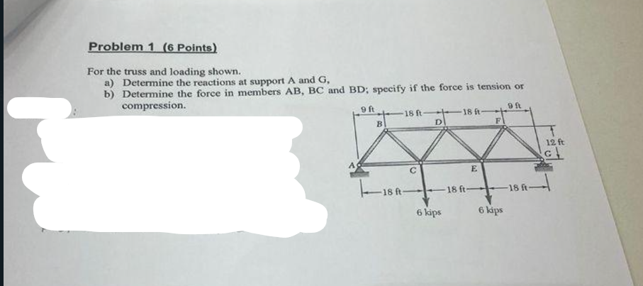 Problem 1 ( 6 Points ) For the truss and loading