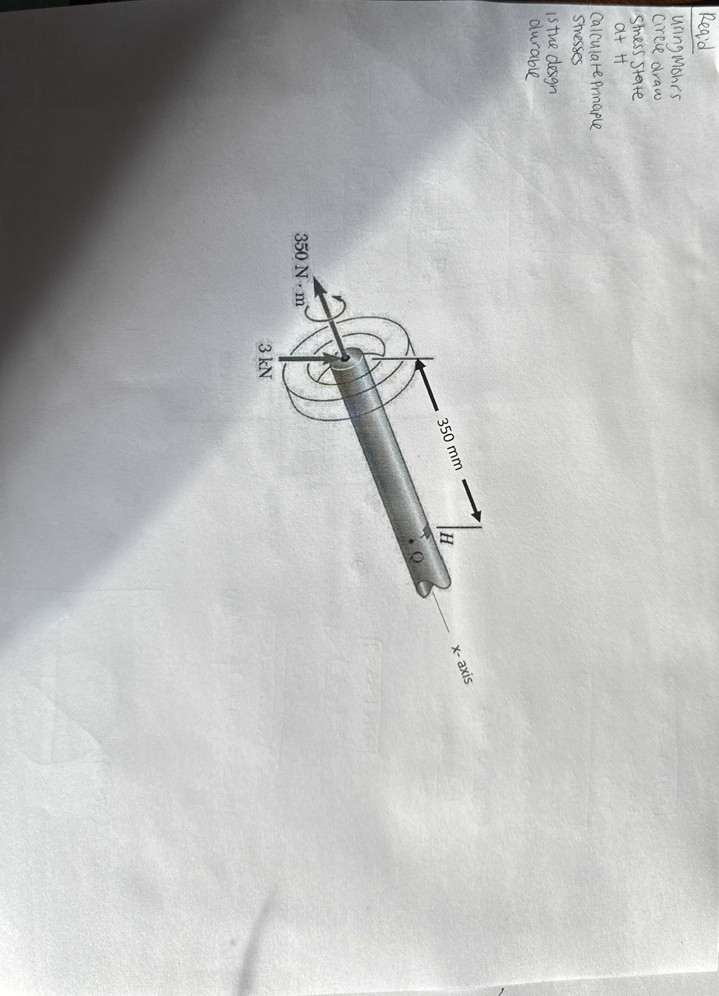 Reqid Using Mohrs circle draw stress state at H