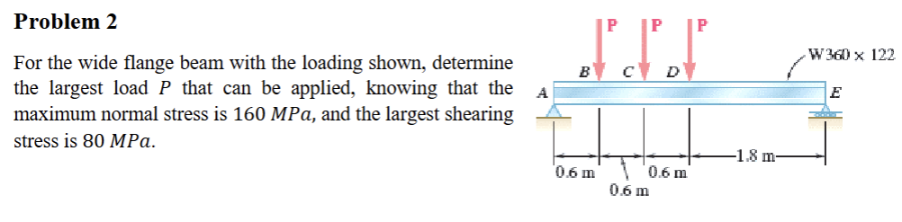 Problem 2 For the wide flange beam with the