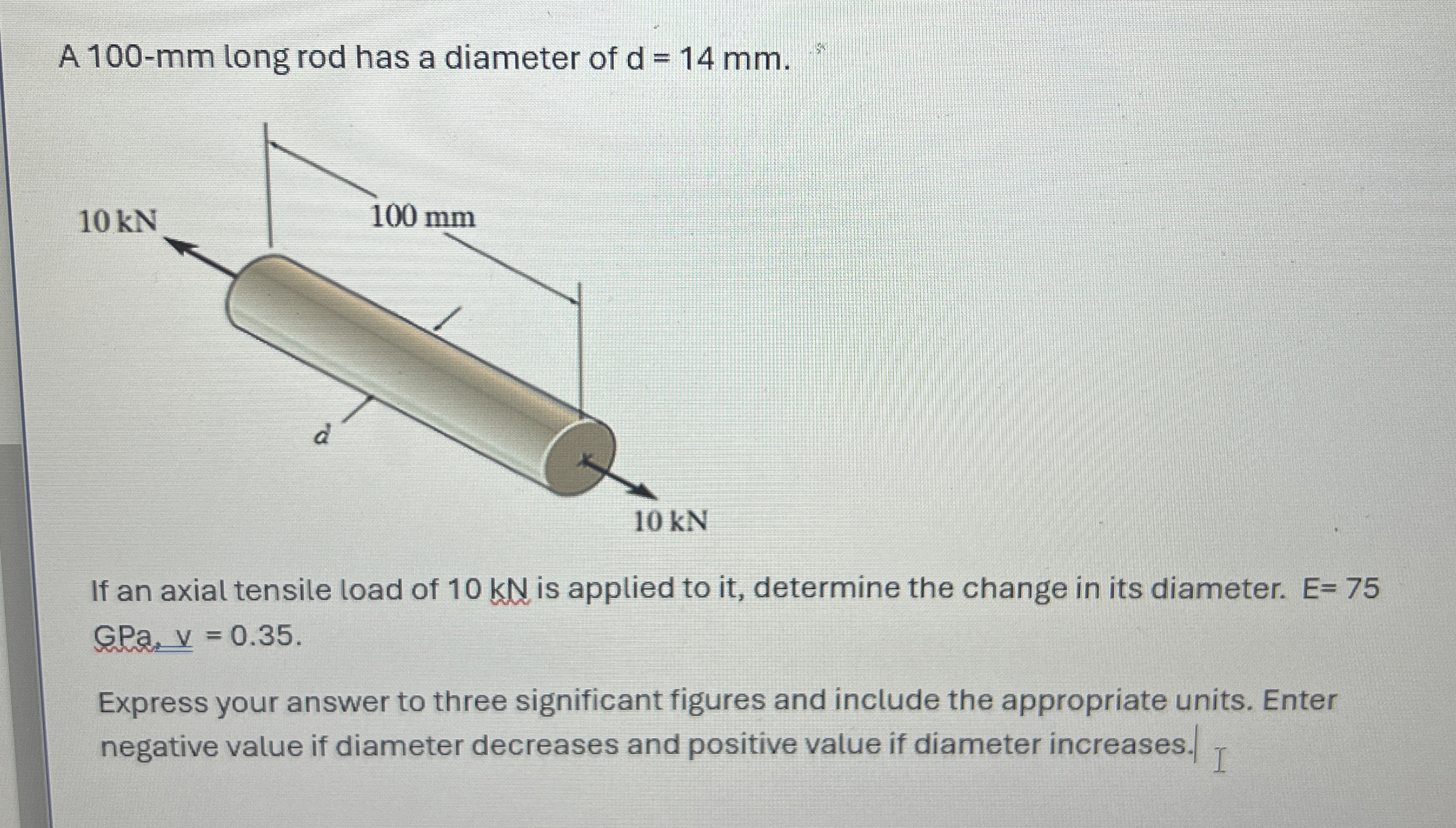 A 1 0 0 - m m long rod has a diameter of d = 1 4