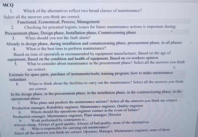 MCQ Which of the alternatives reflect two broad