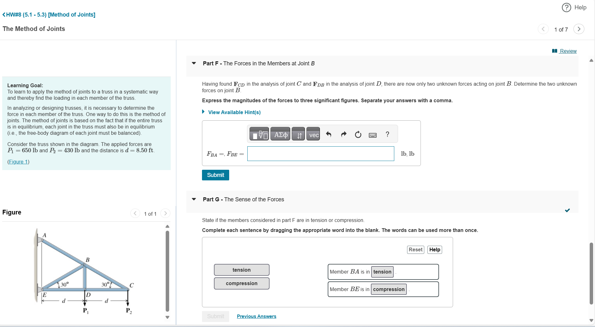 Part F - The Forces in the Members at Joint \ ( B