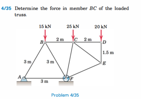 4 / 3 5 Determine the force in member \ ( B C \ )