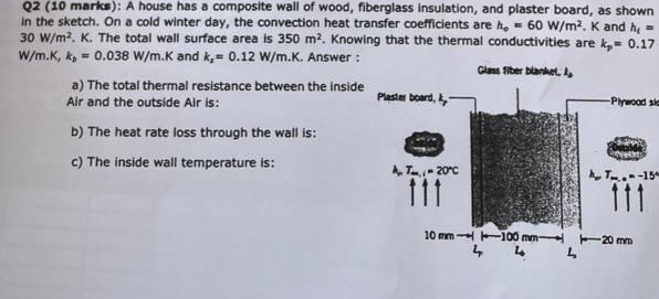 Q 2 ( 1 0 marics ) : A house has a composite wall