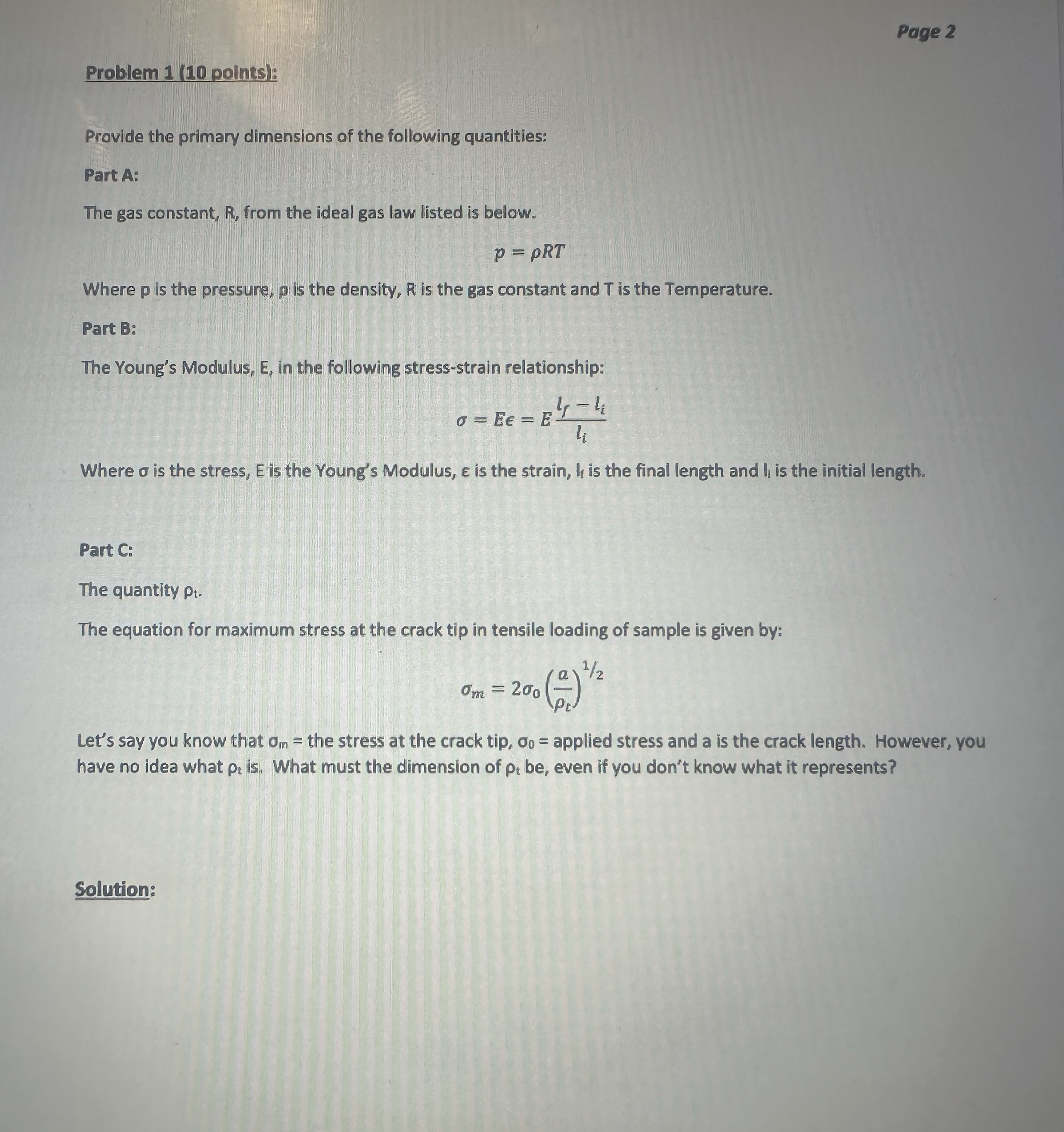 Problem points ) : Provide the primary dimensions