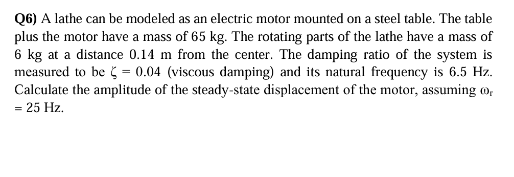 Q 6 ) A lathe can be modeled as an electric motor