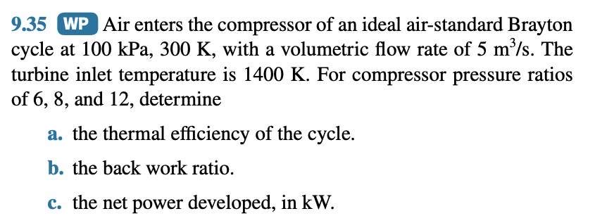 9 . 3 5 WP Air enters the compressor of an ideal