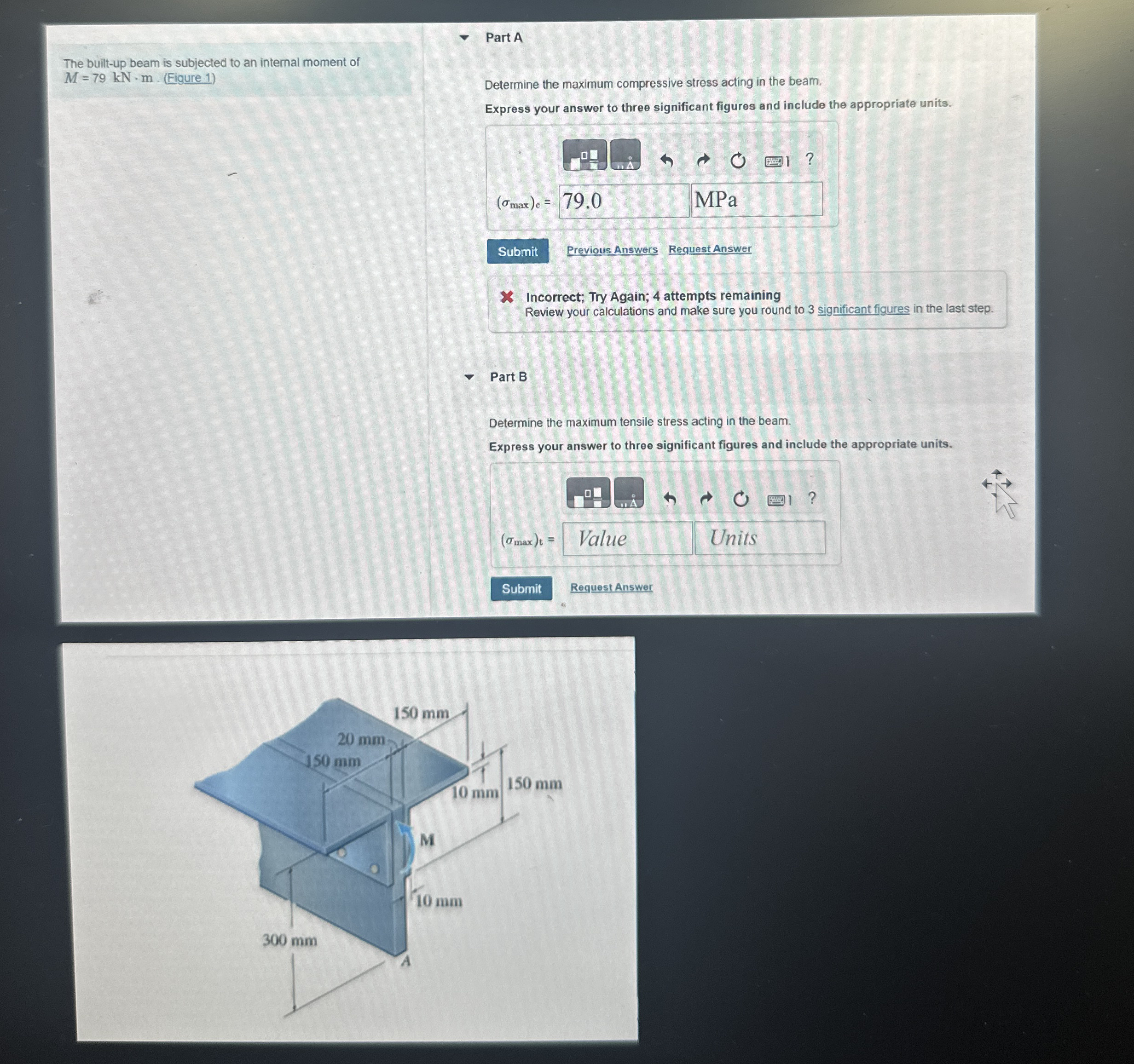 The built - up beam is subjected to an internal