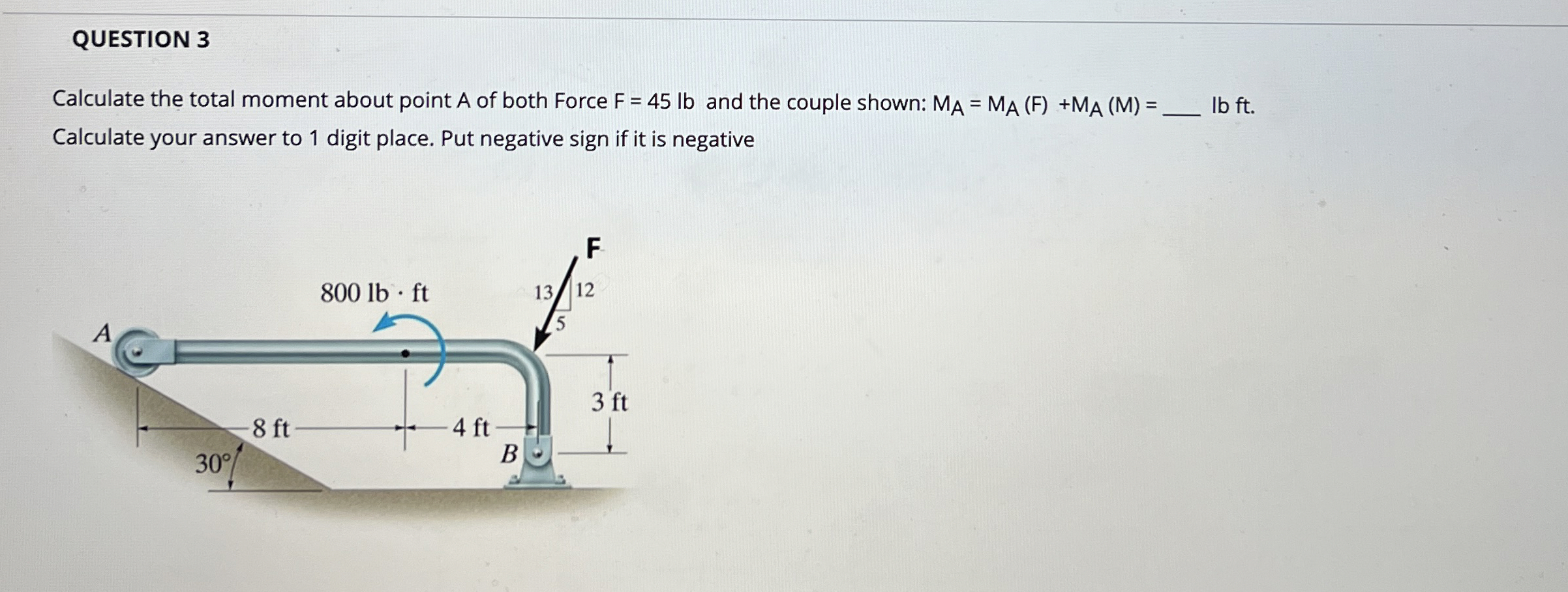 QUESTION 3 Calculate the total moment about point