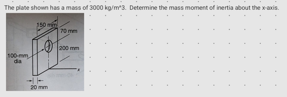 The plate shown has a mass of 3 0 0 0 k g m 3 .