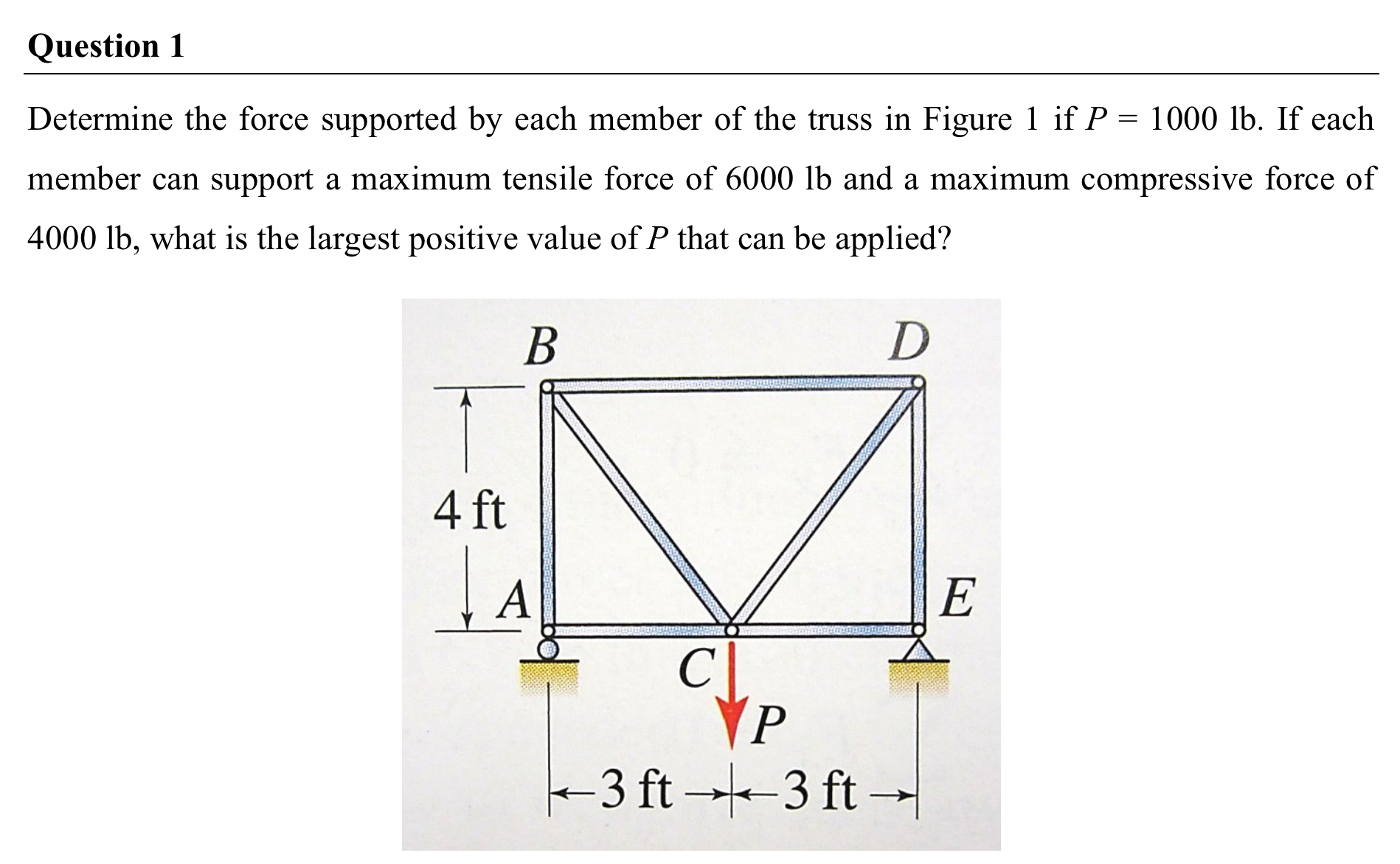 Question 1 Determine the force supported by each