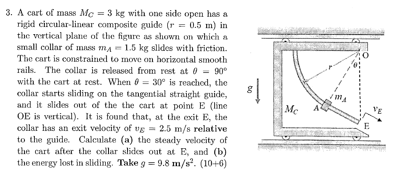 A cart of mass M C = 3 k g with one side open has
