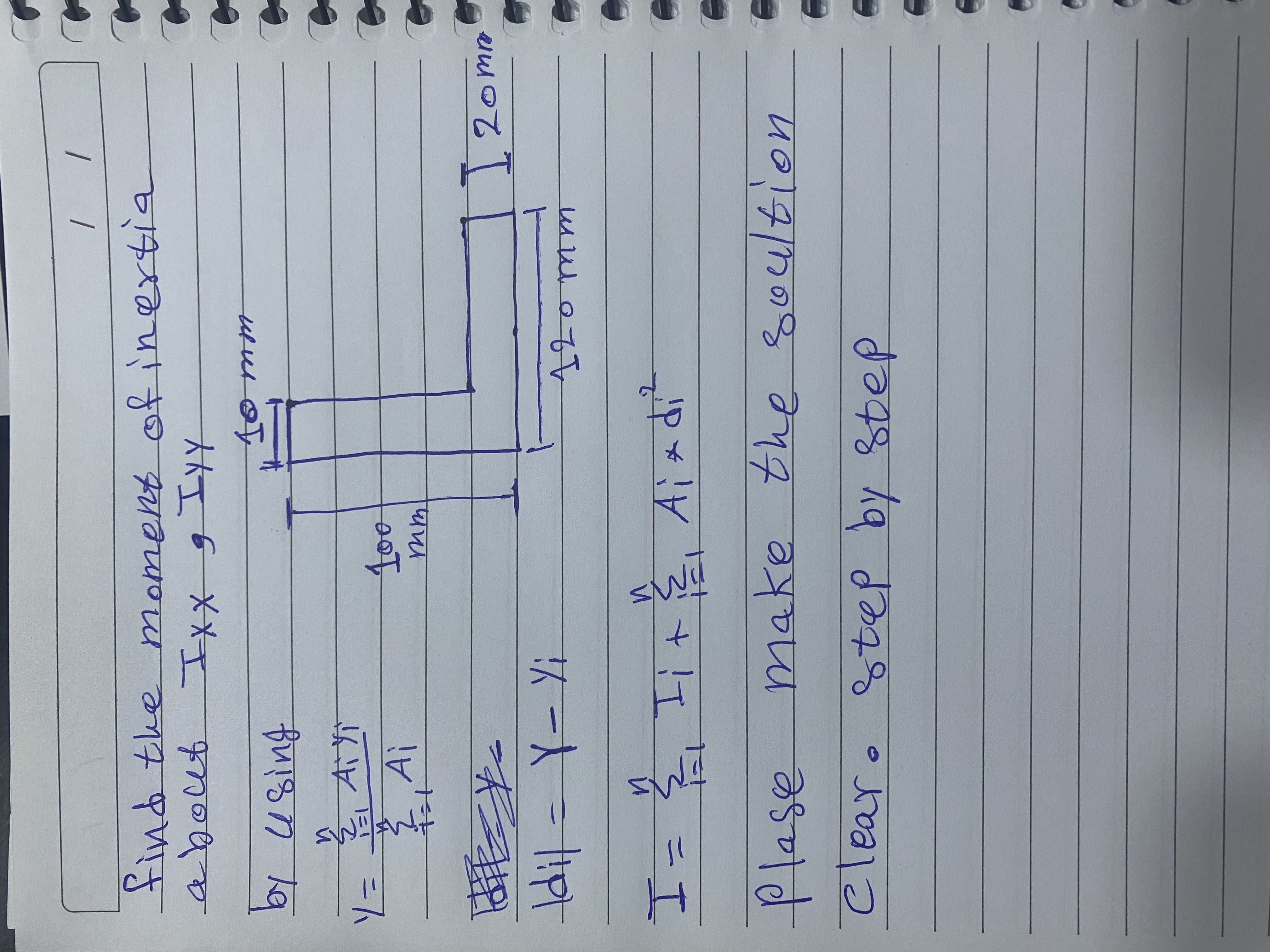 find the moment of incertia a bout I , Iyy by