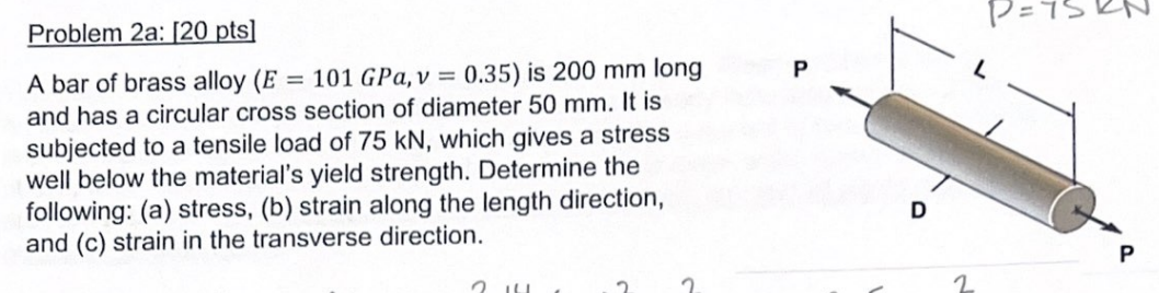 A bar of brass alloy ( E = 1 0 1 GPa, v = 0 . 3 5