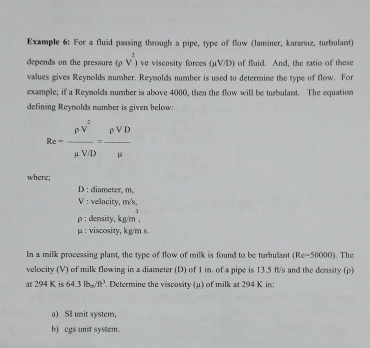 Example 6 : For a fluid passing through a pipe,