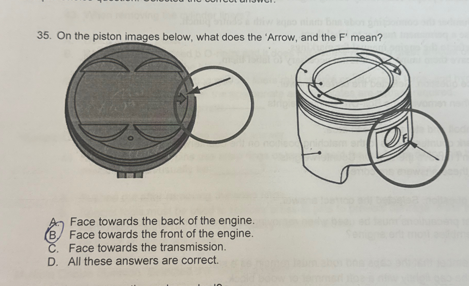 On the piston images below, what does the 'Arrow,