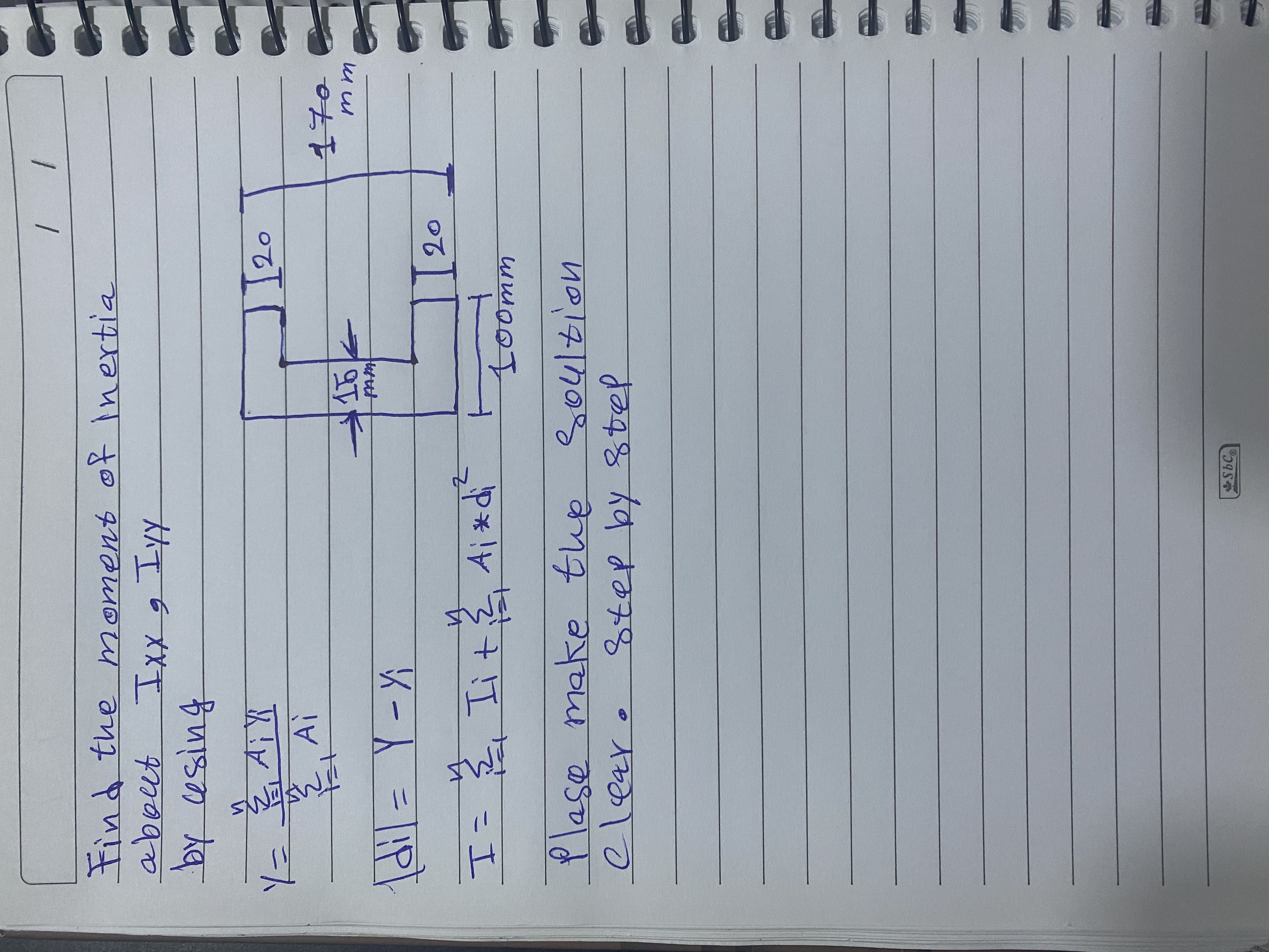 Find the moment of inertia about I , I y y by