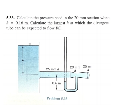 5 . 3 3 . Calculate the pressure head in the 2 0
