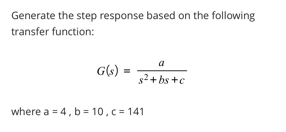 Using matlab Generate the step response based on