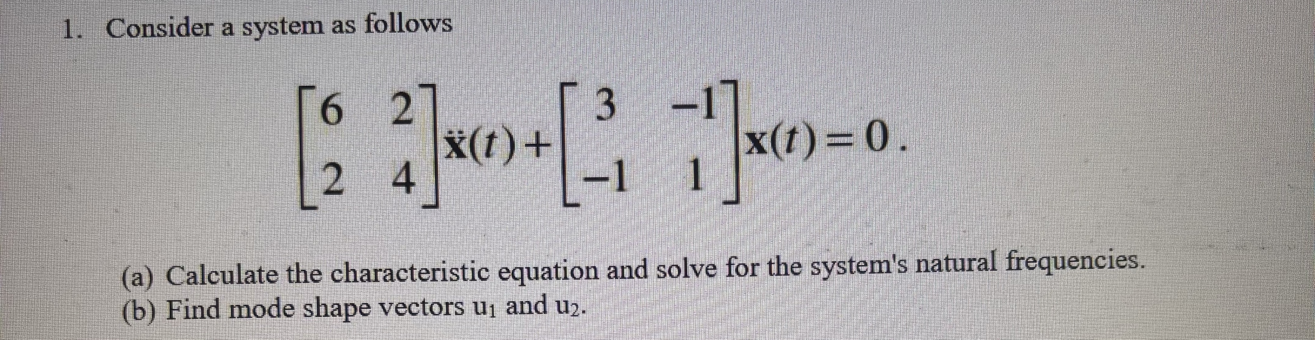 Consider a system as follows [ 6 2 2 4 ] x ( t )