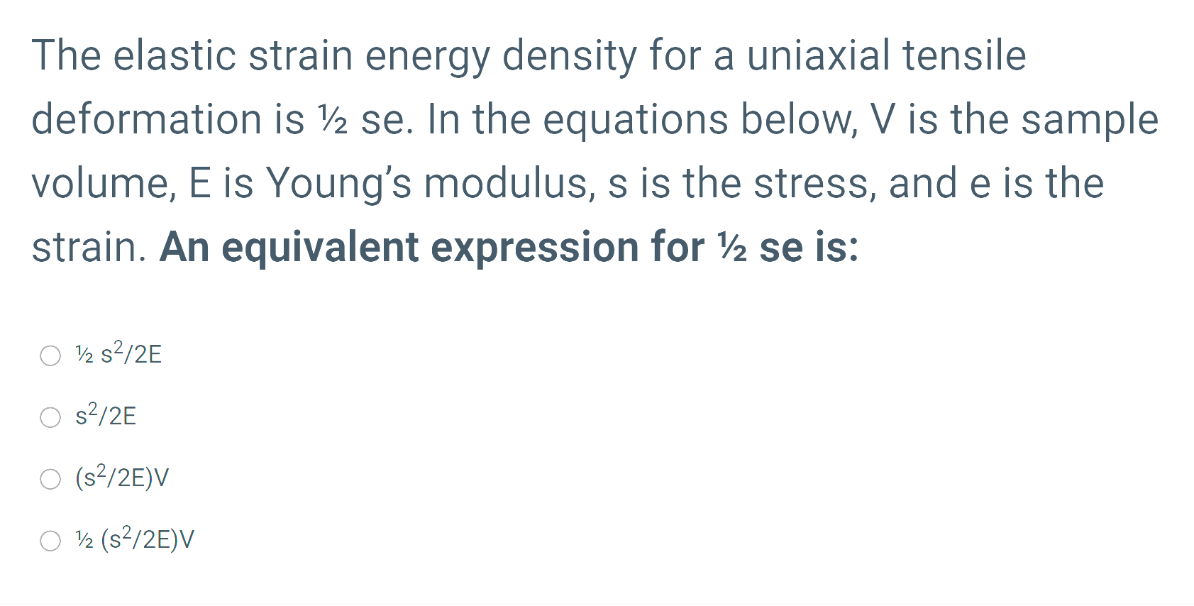 The elastic strain energy density for a uniaxial