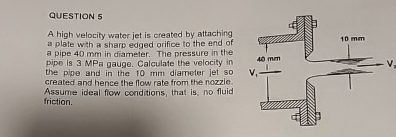 QUESTION 5 A high velocity water jet is created