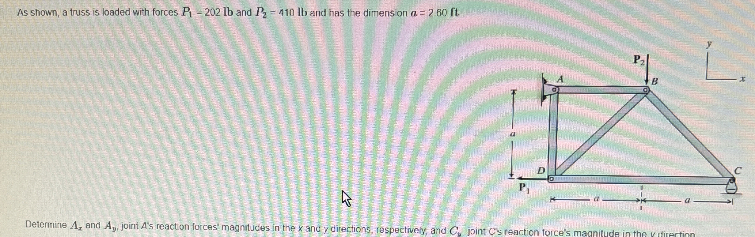 As shown, a truss is loaded with forces P 1 = 2 0
