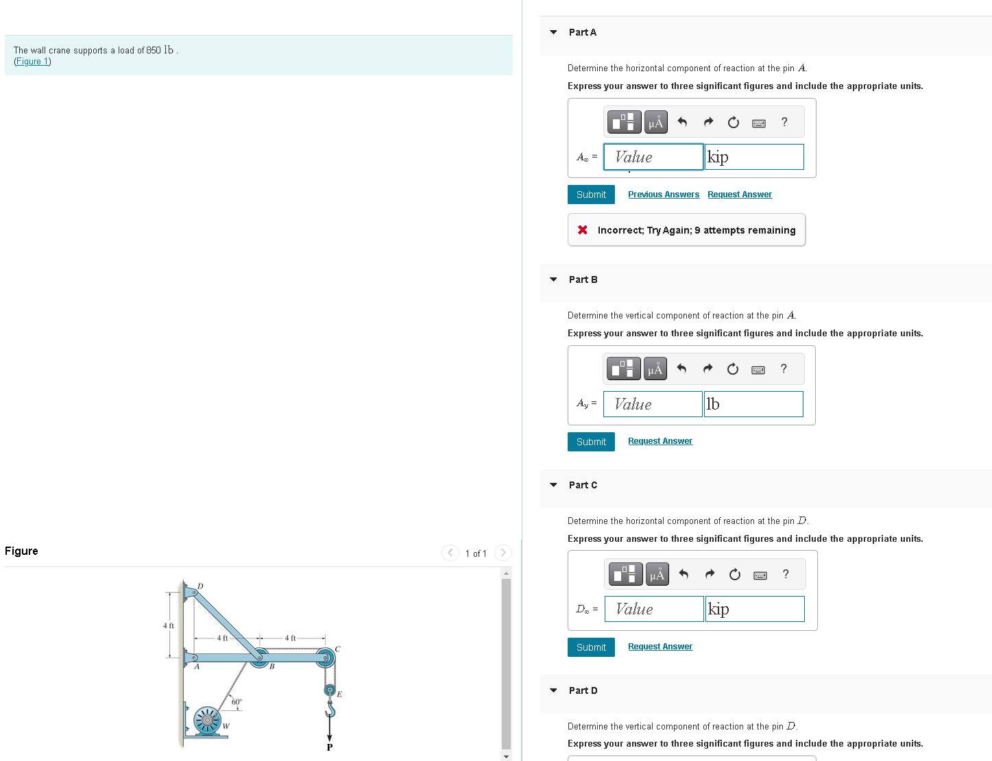 The wall crane supports a load of 8 5 0 lb . (