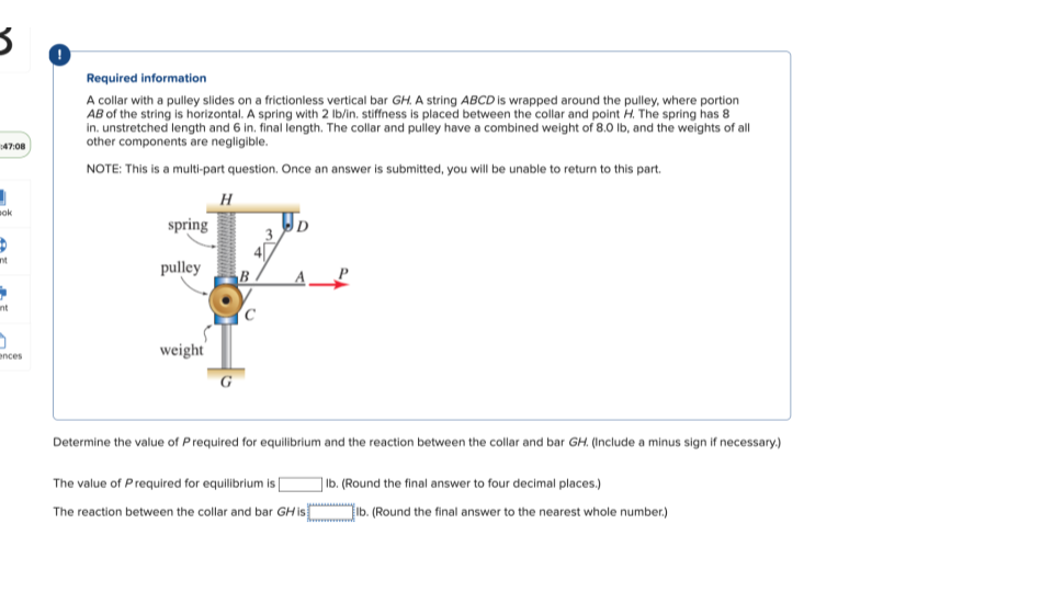 A collar with a pulley slides on a frictionless