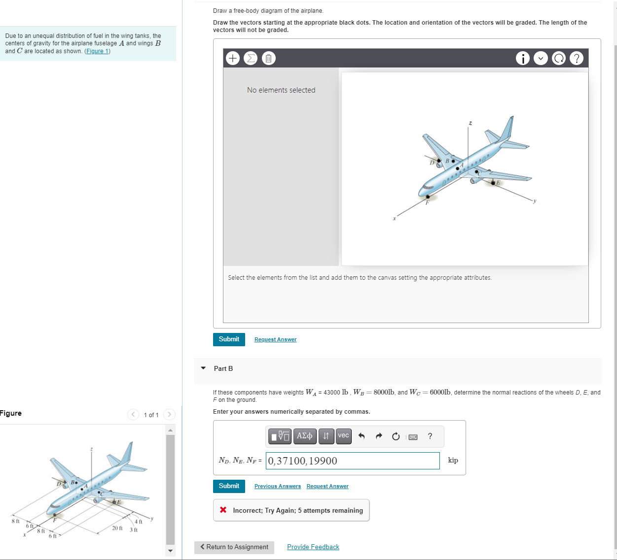 Draw a free - body diagram of the airplane. Due