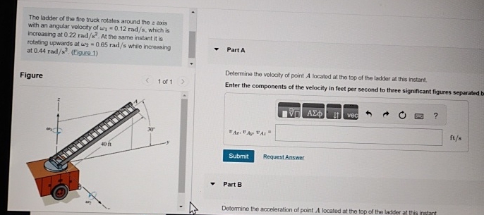 The ladder of the fire truck rotates around the z