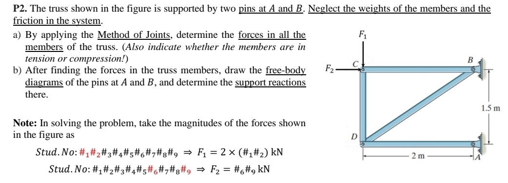 The F 1 = 4 4 kN , F 2 = 2 8 kN