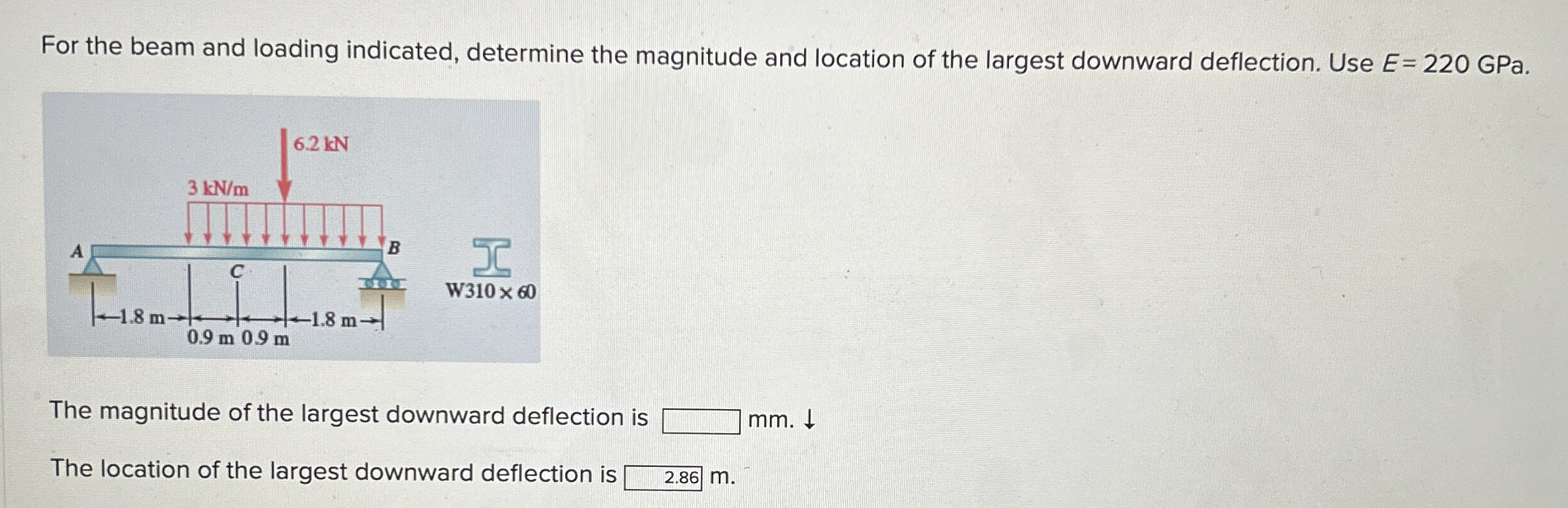 For the beam and loading indicated, determine the