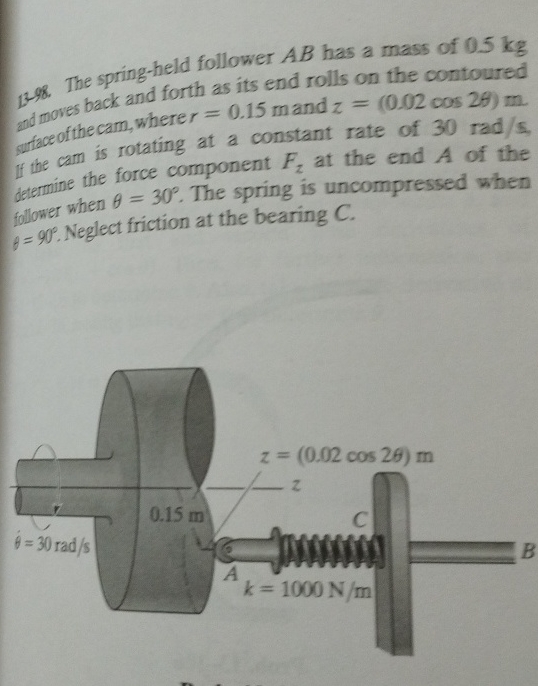 The spring - held follower A B has a mass of 0 .