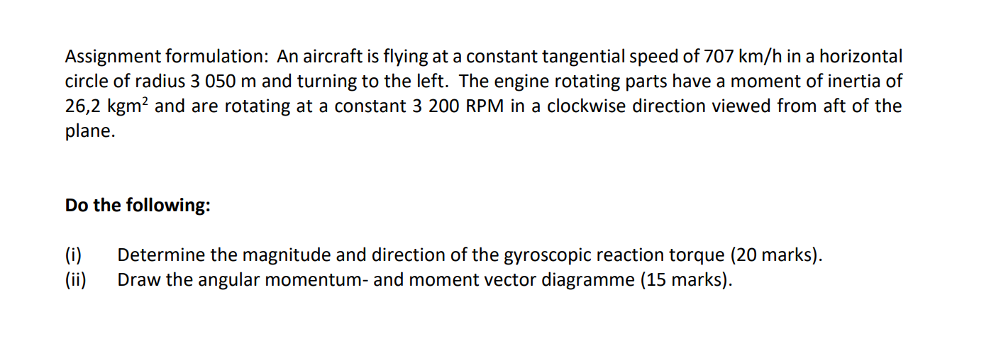 Assignment formulation: An aircraft is flying at
