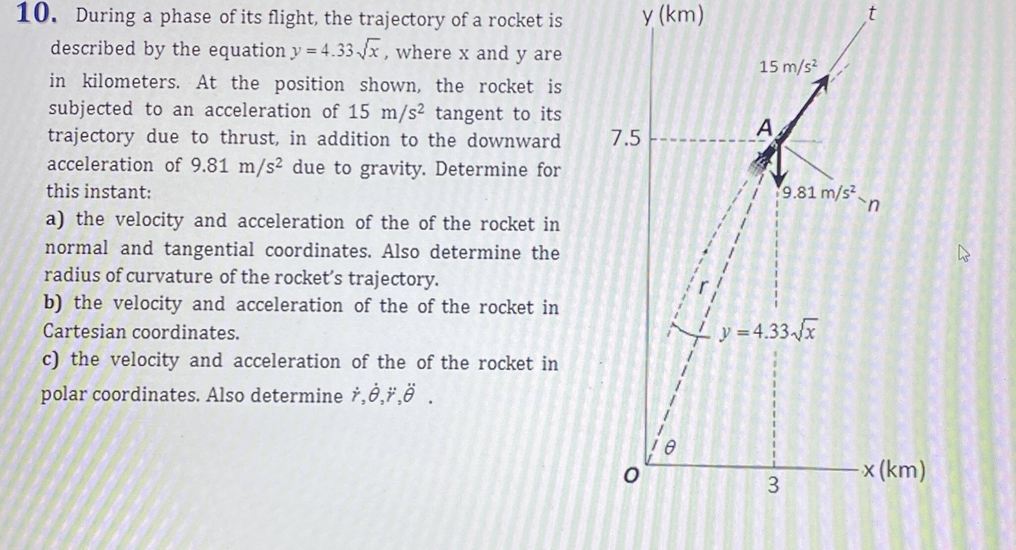 During a phase of its flight, the trajectory of a