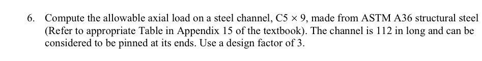 Compute the allowable axial load on a steel