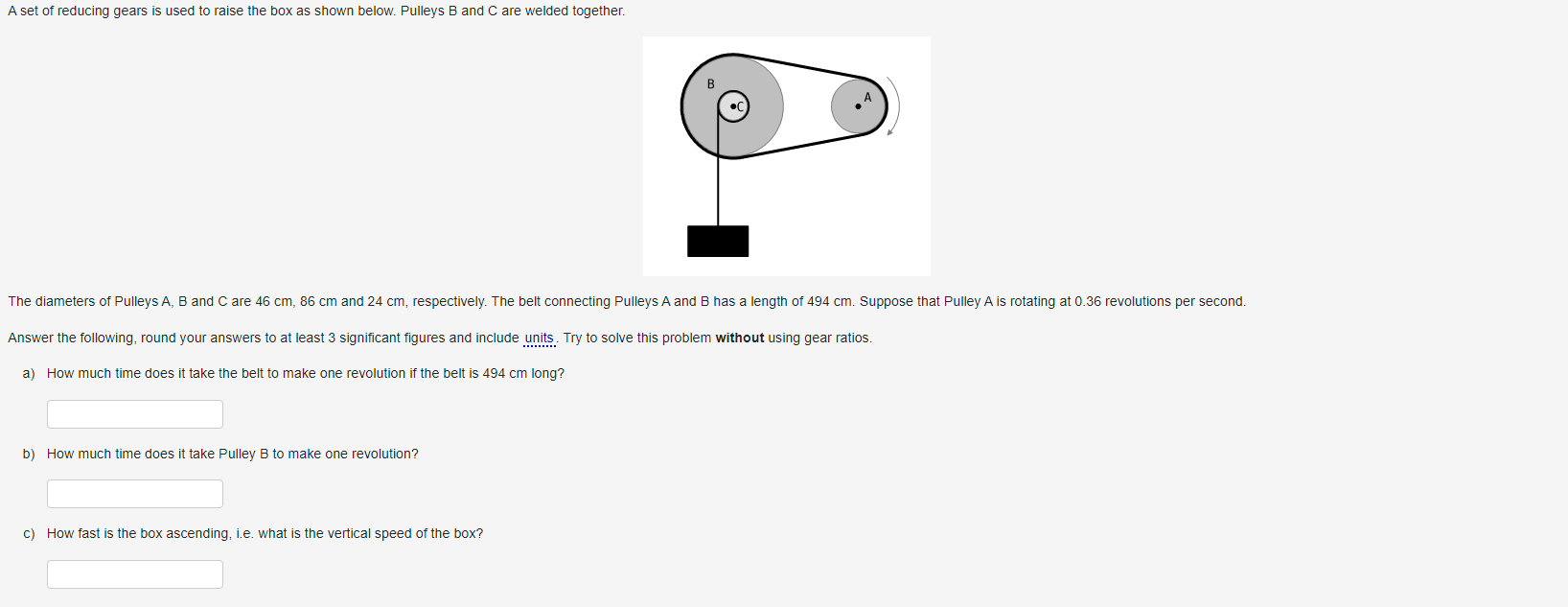 A set of reducing gears is used to raise the box