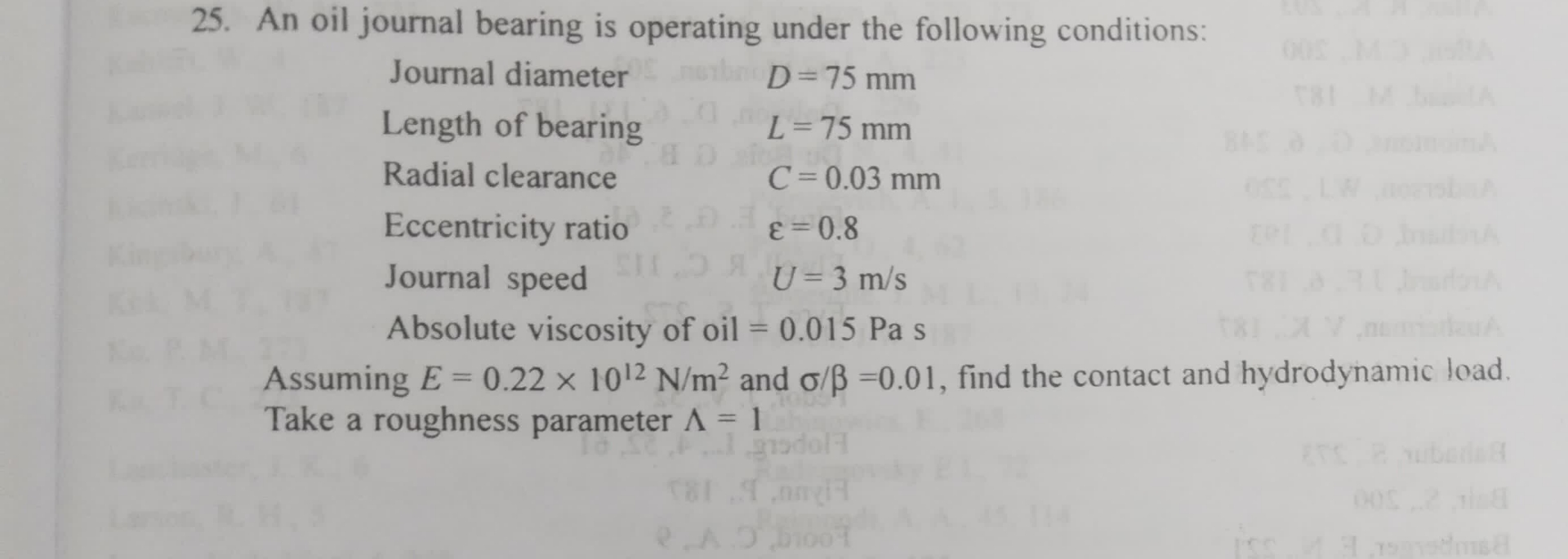 An oil journal bearing is operating under the