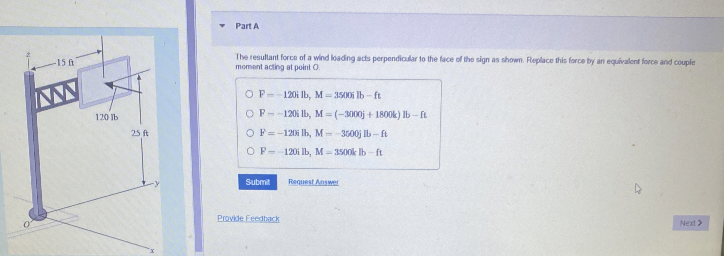 Part A The resultant force of a wind loading acts