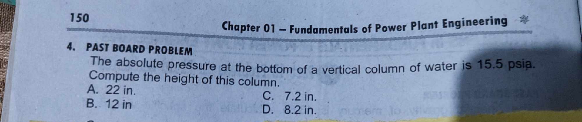 PAST BOARD PROBLEM The absolute pressure at the