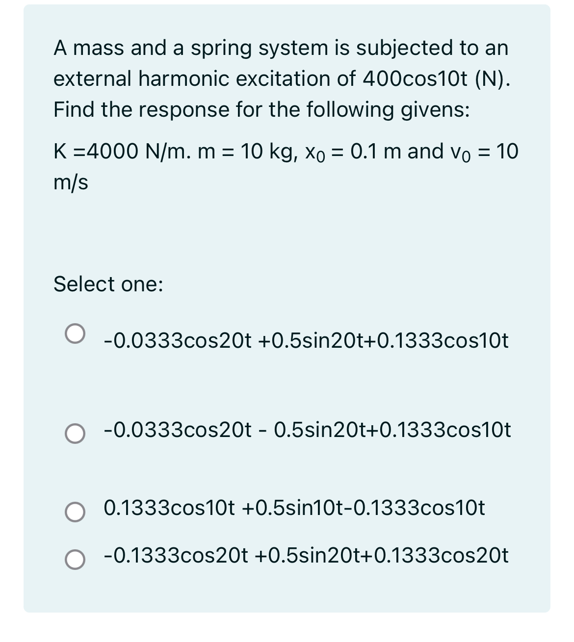 A mass and a spring system is subjected to an