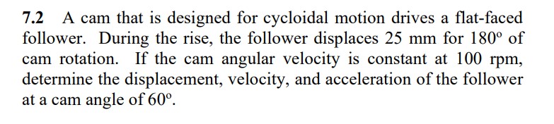 7 . 2 A cam that is designed for cycloidal motion