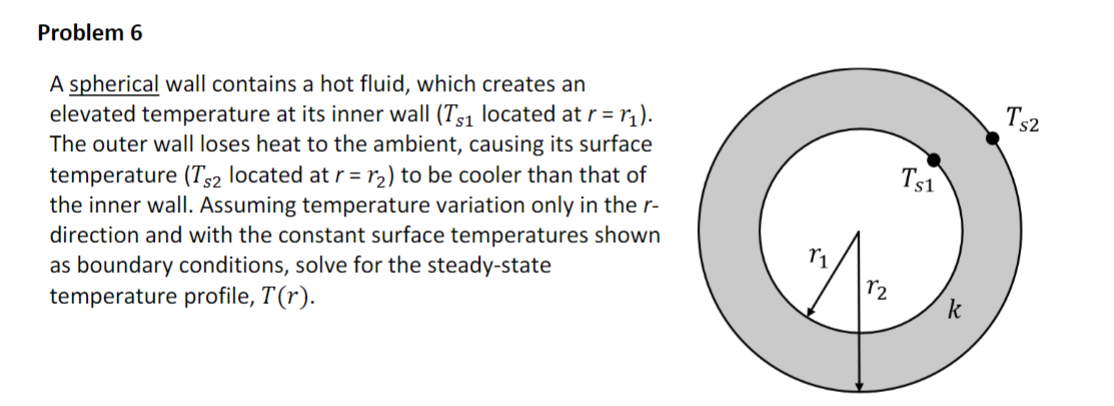Problem 6 A spherical wall contains a hot fluid,