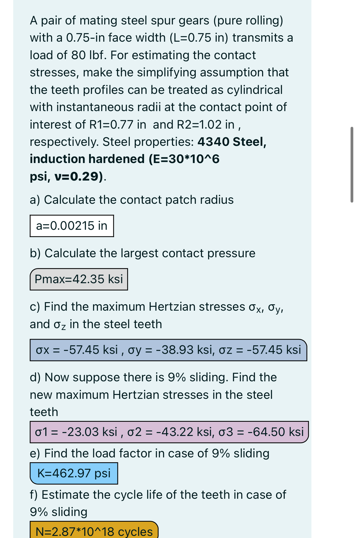 A pair of mating steel spur gears ( pure rolling