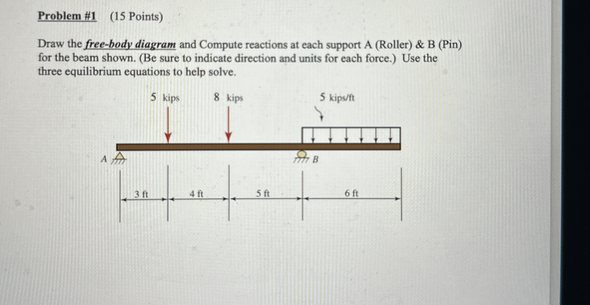 Problem # 1 ( 1 5 Points ) Draw the free - body