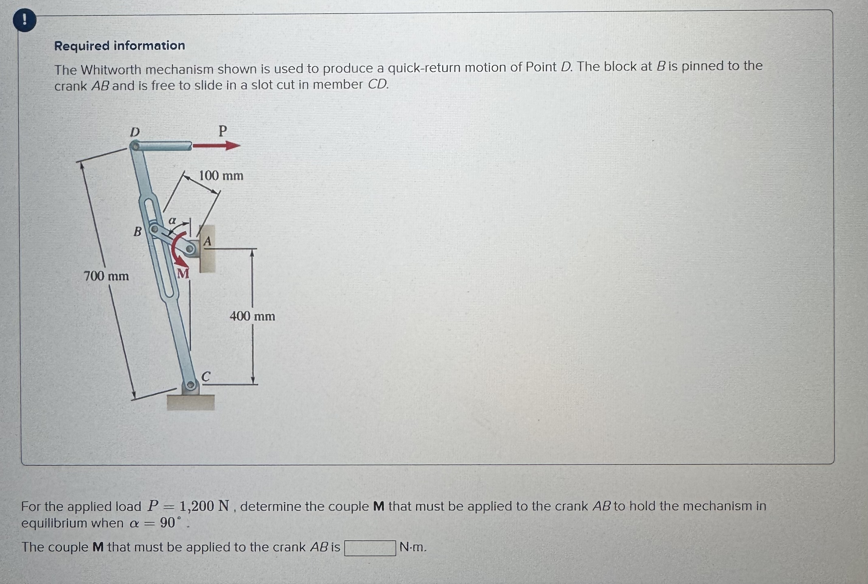 ! Required information The Whitworth mechanism